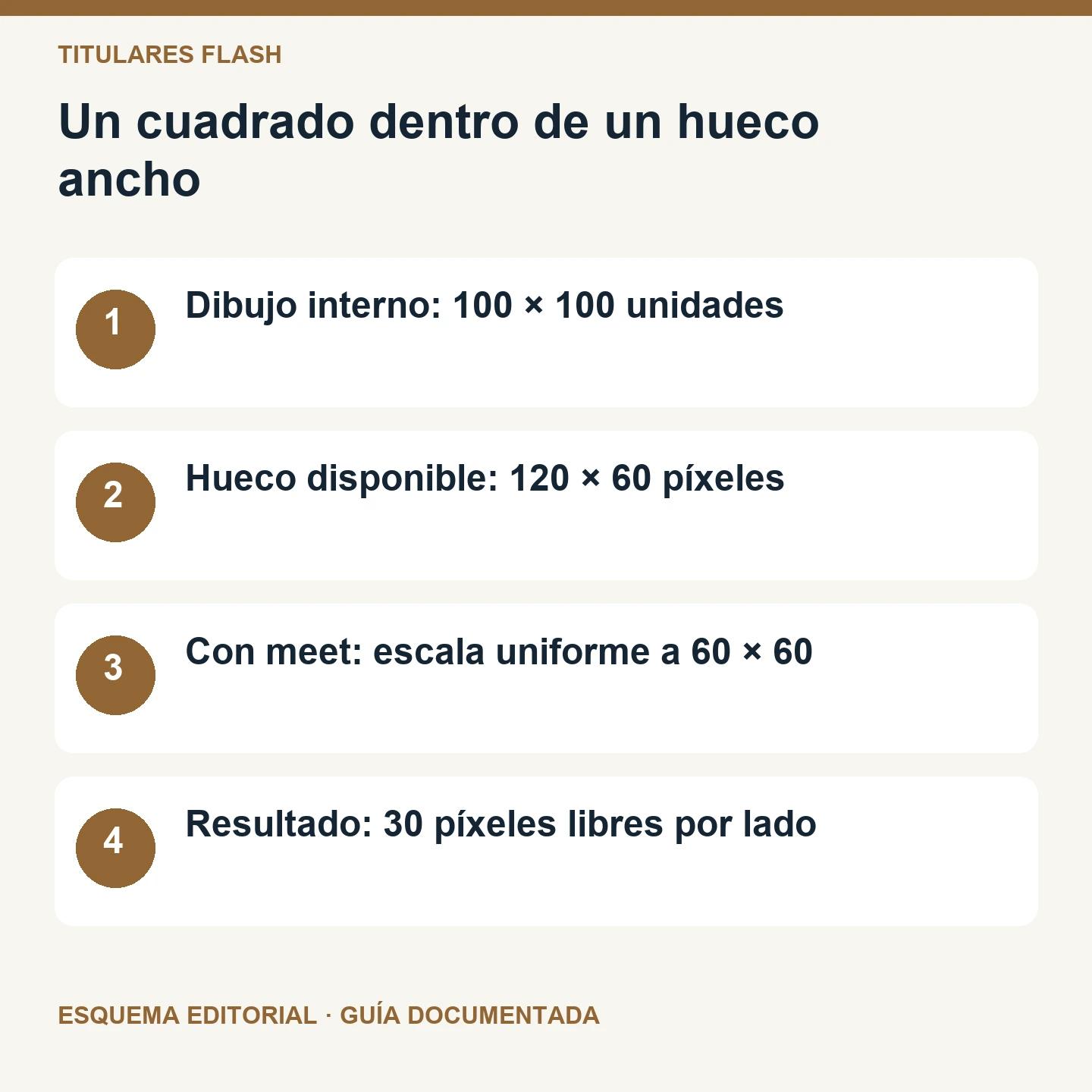 Un cuadrado dentro de un hueco ancho. Esquema editorial de cuatro comprobaciones.